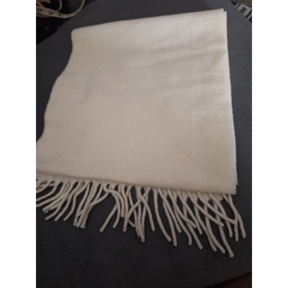 Benetton Cream Wool Fringe Scarf Made In Italy 54"x12"Quiet Luxury Minimalist276